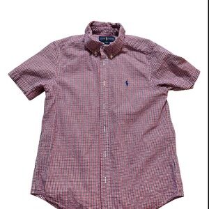 Ralph Lauren Red Blue Gingham Short-Sleeve Button-Down Shirt 14/16 Large